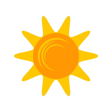 Yellow shining sun icon. Vector summer symbol, isolated nature sky object on white background