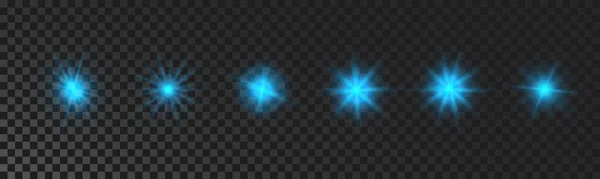 Set Sparkling Stars Blue Glowing Flickering Flashing Lights Dark Transparent — Wektor stockowy