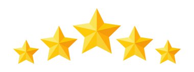 Five stars rating button. Yellow rating stars on white background. Feedback evaluation in vector