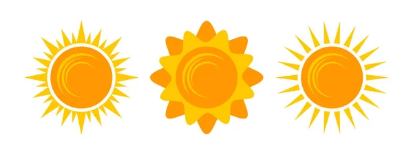 Yellow Shining Sun Icons Set Vector Summer Symbols Isolated Nature — Stok Vektör