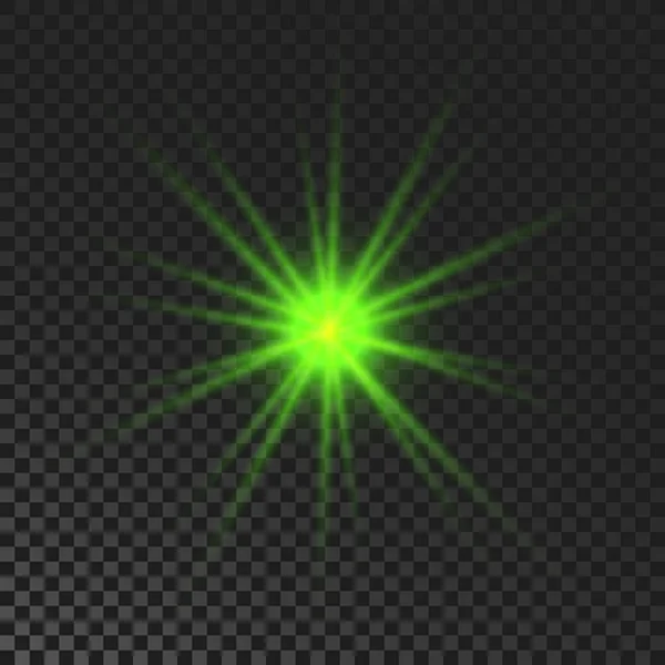 Sparkling Star Green Glowing Flickering Flashing Light Dark Transparent Background — Stockvektor