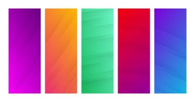 Set of gradient backgrounds with diagonal lines. Colorful backdrop with lines with shadows. Modern abstract vector design template