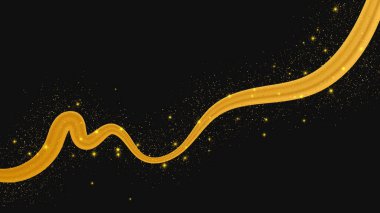 Koyu arkaplanda parlak ve parıltılı bir etkisi olan altın dalga. Parıltılı parıltılı altın dalga çizgileri