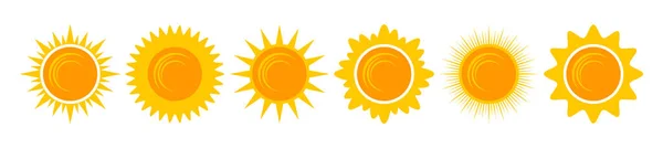 Yellow Shining Sun Icons Set Vector Summer Symbols Isolated Nature — Stock vektor