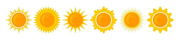 Yellow Shining Sun Icons Set Vector Summer Symbols Isolated Nature — Stockvektor