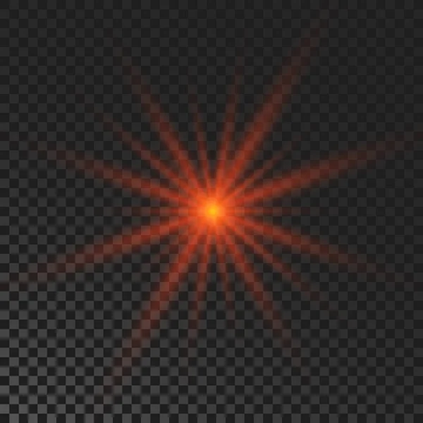 Sparkling Star Red Glowing Flickering Flashing Light Dark Transparent Background — Vector de stock