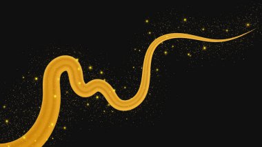 Koyu arkaplanda parlak ve parıltılı bir etkisi olan altın dalga. Parıltılı parıltılı altın dalga çizgileri