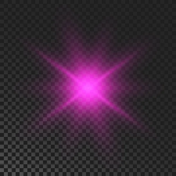 Sparkling Star Purple Glowing Flickering Flashing Light Dark Transparent Background — Διανυσματικό Αρχείο