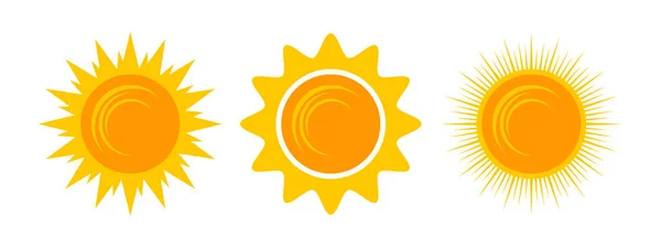 Yellow Shining Sun Icons Set Vector Summer Symbols Isolated Nature — Wektor stockowy