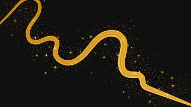 Koyu arkaplanda parlak ve parıltılı bir etkisi olan altın dalga. Parıltılı parıltılı altın dalga çizgileri