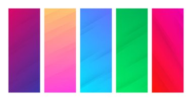 Set of gradient backgrounds with diagonal lines. Colorful backdrop with lines with shadows. Modern abstract vector design template