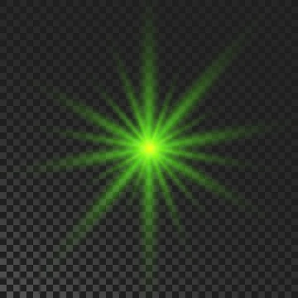 Sparkling Star Green Glowing Flickering Flashing Light Dark Transparent Background — Vector de stock