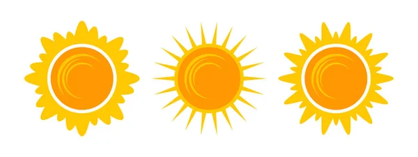 Yellow Shining Sun Icons Set Vector Summer Symbols Isolated Nature — Stockvektor