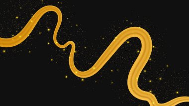 Koyu arkaplanda parlak ve parıltılı bir etkisi olan altın dalga. Parıltılı parıltılı altın dalga çizgileri