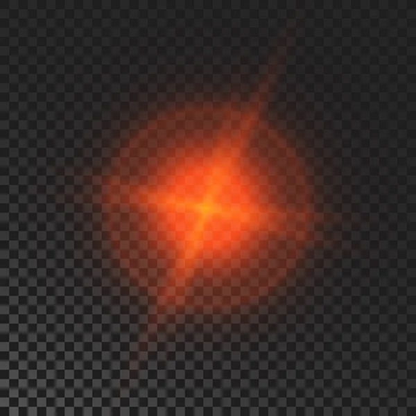 Sparkling Star Red Glowing Flickering Flashing Light Dark Transparent Background — ストックベクタ