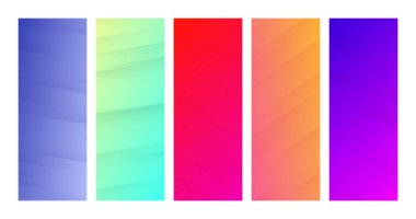 Set of gradient backgrounds with diagonal lines. Colorful backdrop with lines with shadows. Modern abstract vector design template