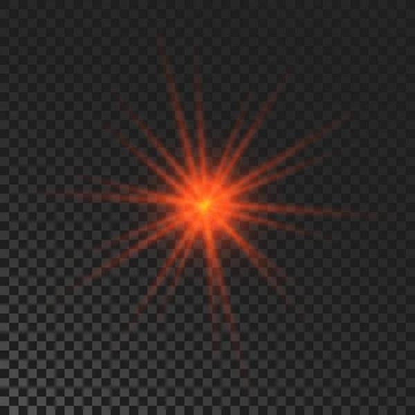 Sparkling Star Red Glowing Flickering Flashing Light Dark Transparent Background — Vettoriale Stock