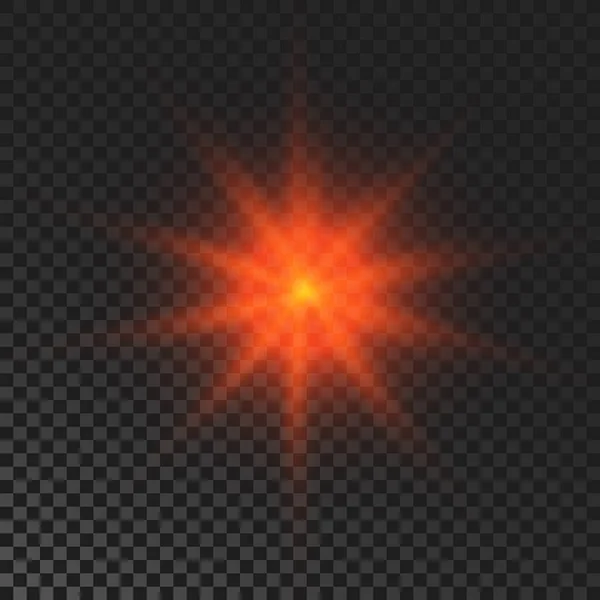 Sparkling Star Red Glowing Flickering Flashing Light Dark Transparent Background — Vector de stock