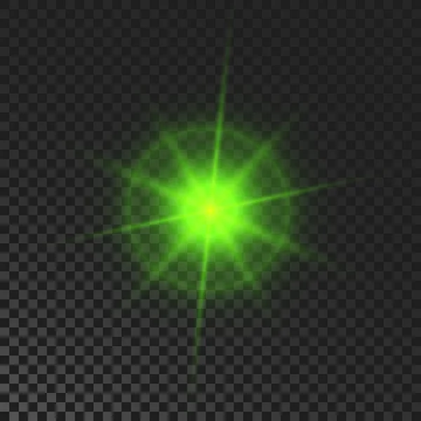 Sparkling Star Green Glowing Flickering Flashing Light Dark Transparent Background — ストックベクタ