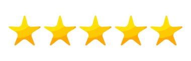 Five stars rating button. Yellow rating stars on white background. Feedback evaluation in vector