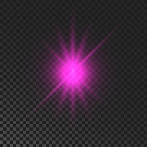 Sparkling Star Purple Glowing Flickering Flashing Light Dark Transparent Background — Vetor de Stock