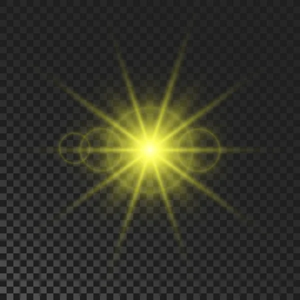 ดาวประกาย แสงกระพร เหล องเร องแสงและกระพร บบนพ นหล โปร งใสม การระเบ — ภาพเวกเตอร์สต็อก