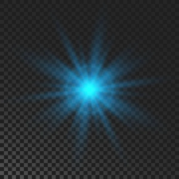 Sparkling Star Blue Glowing Flickering Flashing Light Dark Transparent Background — Image vectorielle