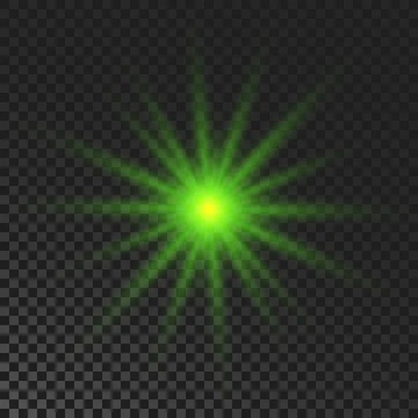 Sparkling Star Green Glowing Flickering Flashing Light Dark Transparent Background — Archivo Imágenes Vectoriales