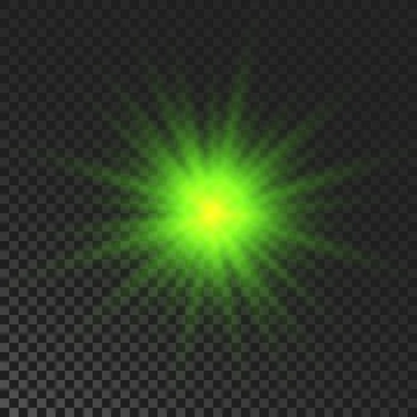 Sparkling Star Green Glowing Flickering Flashing Light Dark Transparent Background —  Vetores de Stock