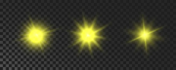 Set Sparkling Stars Yellow Glowing Flickering Flashing Lights Dark Transparent — Vector de stock