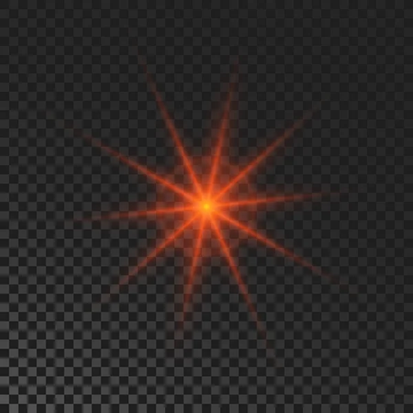 Sparkling Star Red Glowing Flickering Flashing Light Dark Transparent Background — Vetor de Stock