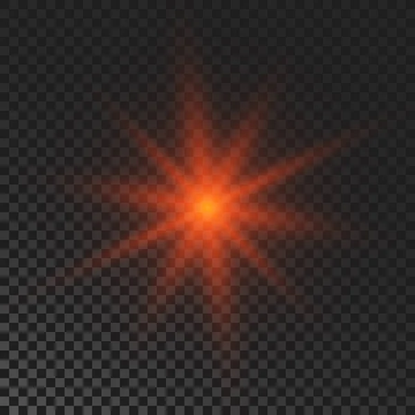 Sparkling Star Red Glowing Flickering Flashing Light Dark Transparent Background — Wektor stockowy