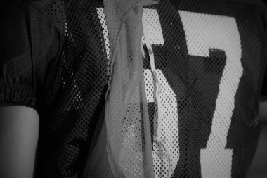 Futbol forması kot filtresi. Yakın plan.