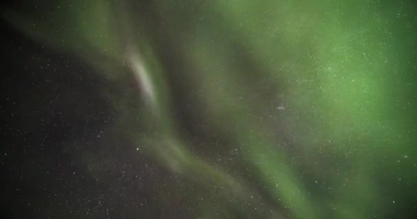 Aurora Borealis Timelapse Strong Green Northern Lights Display Dancing Night — стоковое видео
