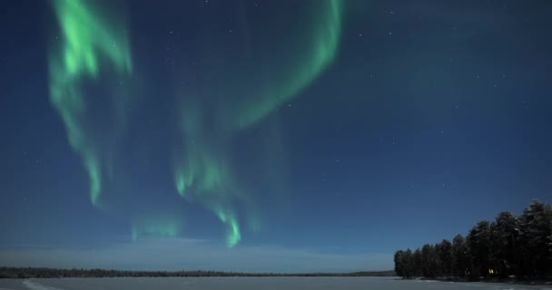 Aurora Borealis Time Lapse Northern Lights Frozen Lake Landscape Night — Stockvideo