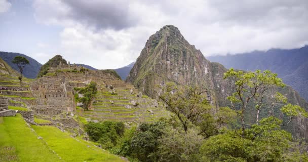 Machu Picchu Landscape Timelapse Famous Ancient Inca Ruins Peru Time — стоковое видео