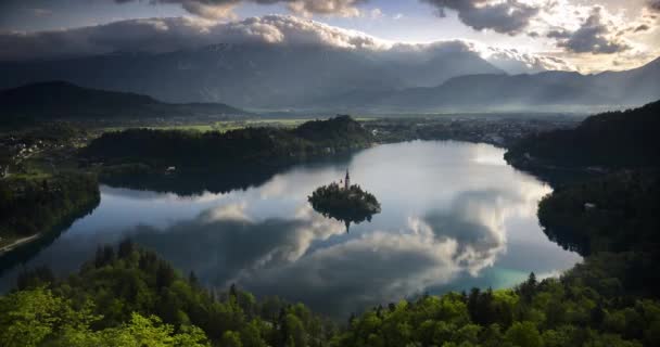 Lake Bled Island Landscape Timelapse Slovenia Time Lapse Clouds Julian — Stock video