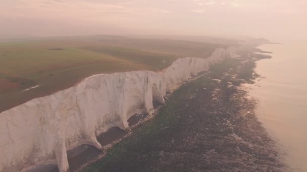 Seven Sisters Cliffs Британський Пейзаж Заході Сонця Національному Парку Саут — стокове відео