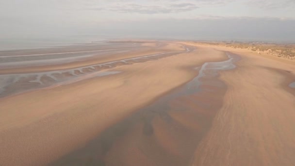 Camber Sands Beach Sunset East Sussex England Aerial Drone View — ストック動画