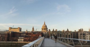 London Hyperlapse Timelapse, Hyper Lapse Time Lapse of People Walking over St Pauls Cathedral and Millennium Bridge, the Central London iconic landmark building in England, UK