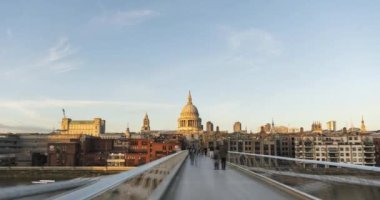 London Hyperlapse Timelapse, Hyper Lapse Time Lapse of People Walking over St Pauls Cathedral and Millennium Bridge, the Central London iconic landmark building in England, UK