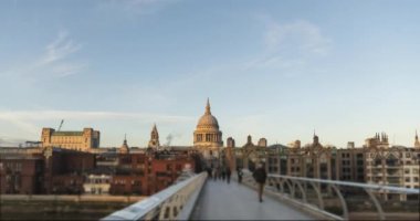 London Hyperlapse Timelapse, Hyper Lapse Time Lapse of People Walking over St Pauls Cathedral and Millennium Bridge, the Central London iconic landmark building in England, UK