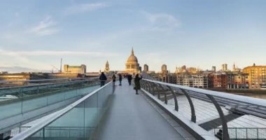 London Hyperlapse Timelapse, Hyper Lapse Time Lapse of People Walking over St Pauls Cathedral and Millennium Bridge, the Central London iconic landmark building in England, UK
