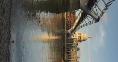 Vertical video of London Hyperlapse Timelapse, Hyper Lapse Time Lapse of River Thames, St Pauls Cathedral and Millennium Bridge, the popular Central London iconic landmark in England, UK
