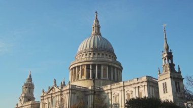 St Pauls Cathedral, a popular London tourist attraction and famous building on a bright blue sky day, shot in the Coronavirus Covid-19 pandemic Lockdown when it was quiet and empty in England, Europe
