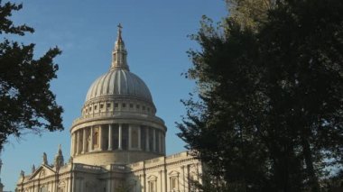 St Pauls Cathedral, a popular London tourist attraction and landmark on a bright blue sky day, shot in the Coronavirus Covid-19 pandemic Lockdown when it was quiet and empty in England, Europe
