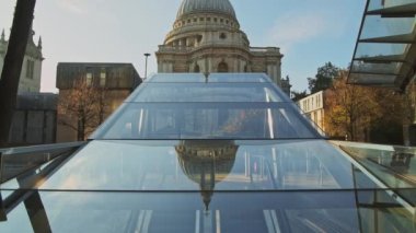 St Pauls Cathedral, a popular London tourist attraction and famous building on a bright blue sky day, shot in the Coronavirus Covid-19 pandemic Lockdown when it was quiet and empty in England, Europe
