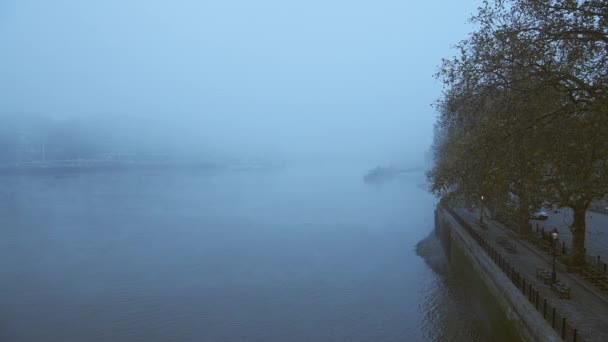 Foggy Misty Atmospheric River Thames London Coronavirus Covid Lockdown Day — Stock video