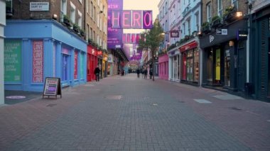Empty London Roads during Coronavirus Lockdown at quiet, deserted Carnaby Street in Soho, a popular tourist area during the global pandemic Covid-19 shutdown in England, Europe
