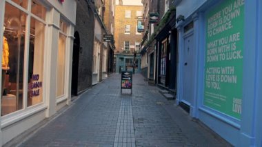 Empty London Streets during Coronavirus Lockdown, showing quiet and deserted Carnaby Street roads in a popular tourist area in the global pandemic Covid-19 shutdown in England, Europe